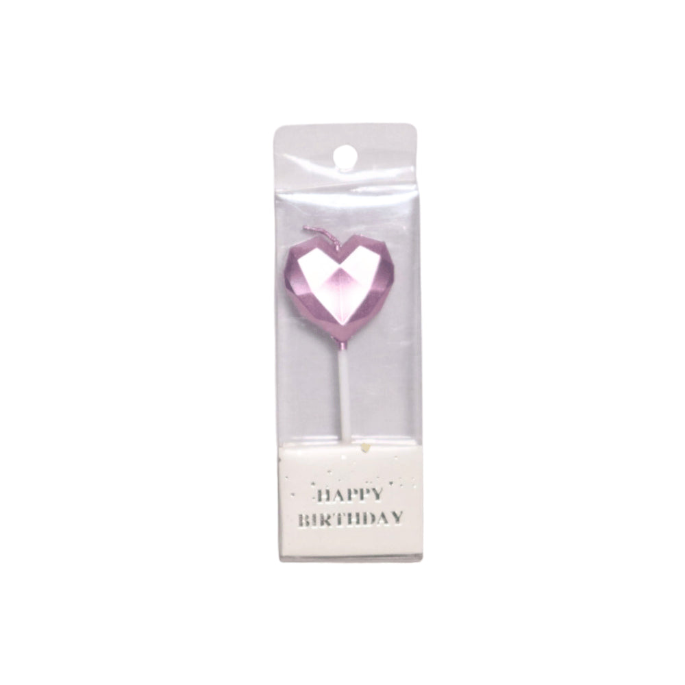 HAPPY BIRTHDAY METALLIC HEART CANDLE STICK