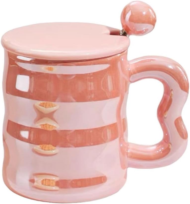 Pearl Glazed Ceramic Mug With Lid and Spoon 350 ml