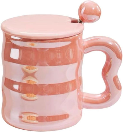 Pearl Glazed Ceramic Mug With Lid and Spoon 350 ml