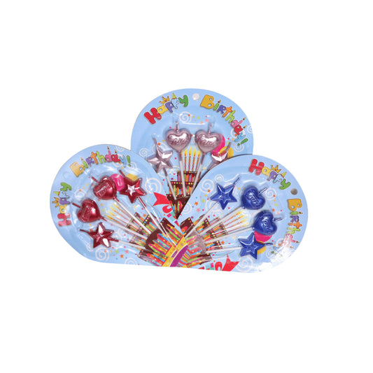 HAPPY BIRTHDAY HEART AND STAR CANDLES STICKS 4 PCS