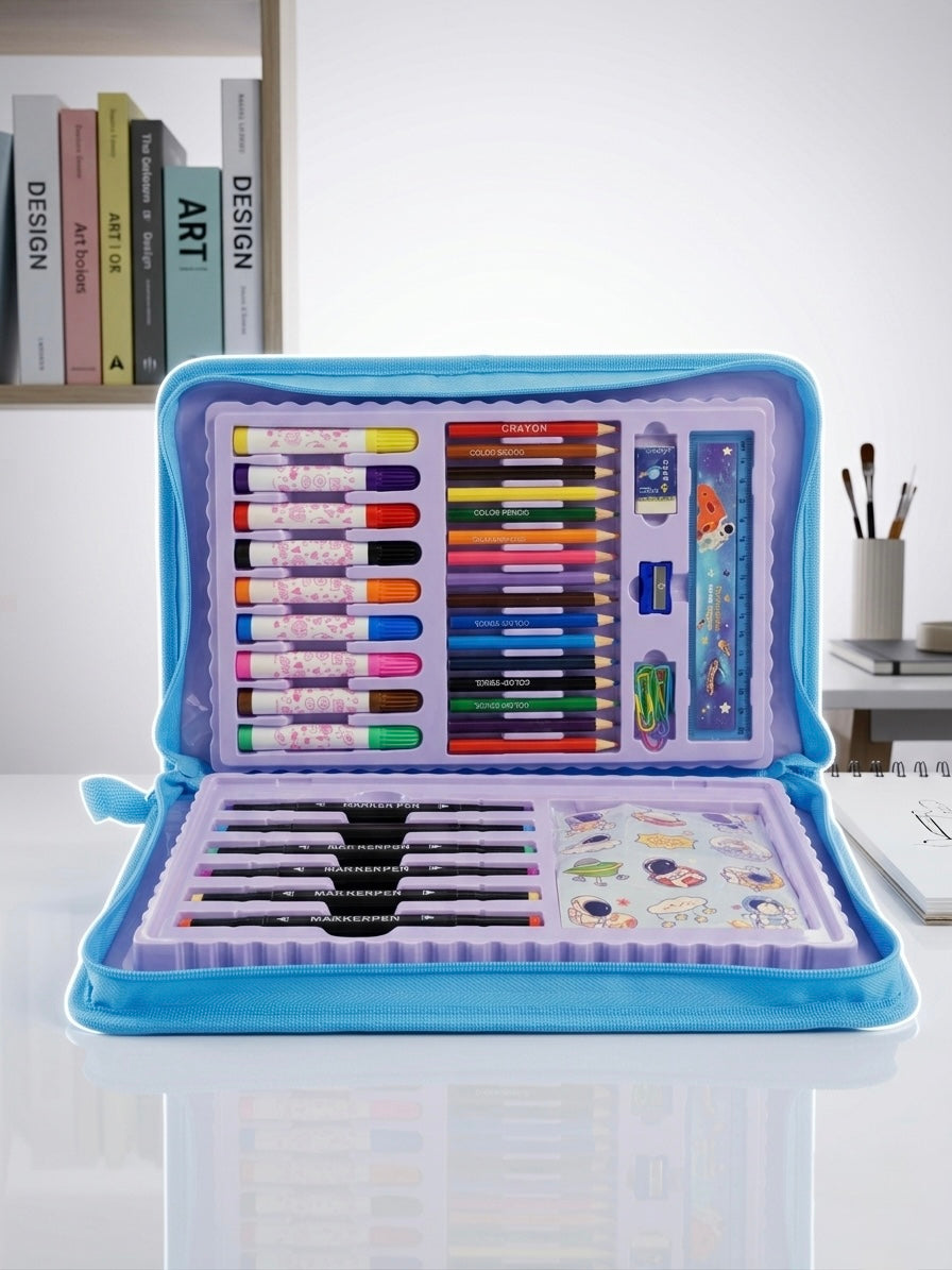 Astronaut & Unicorn Coloring Kit Set 82 Pcs – Art & Craft Box with Markers, Crayons, Paints & Stationery