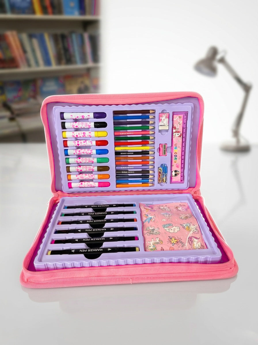 Astronaut & Unicorn Coloring Kit Set 82 Pcs – Art & Craft Box with Markers, Crayons, Paints & Stationery
