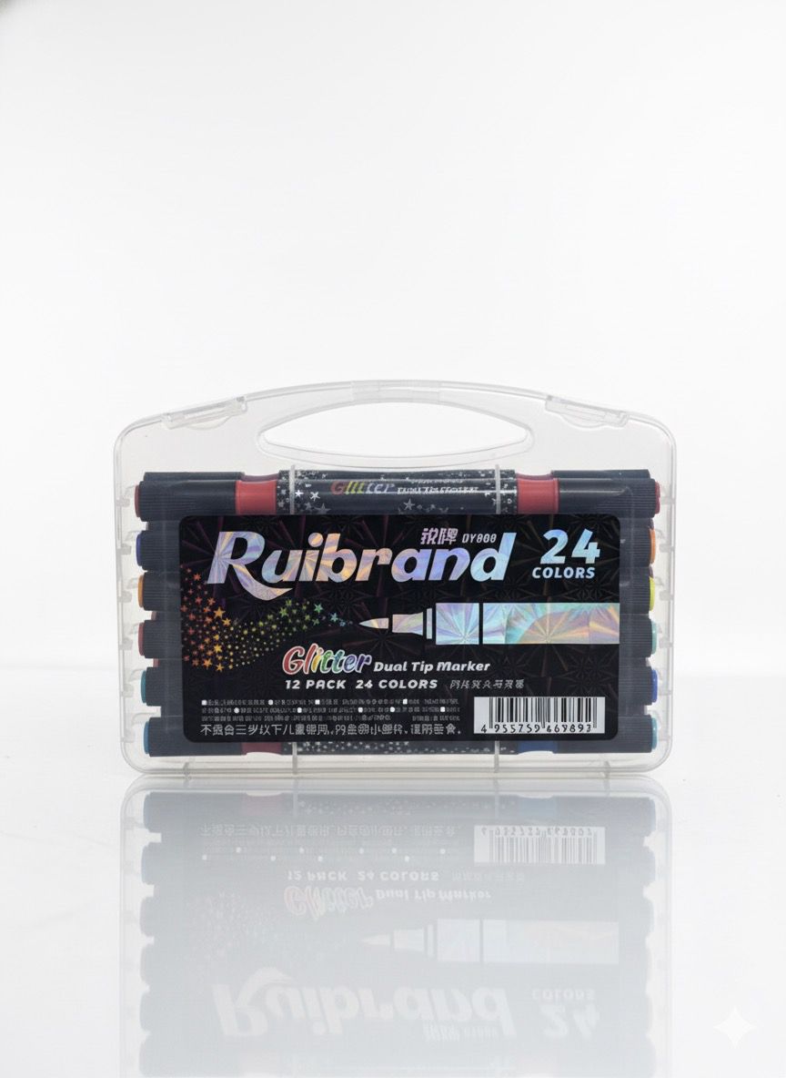 Ruibrand Dual Tip Glitter Markers Pack of 12 24 Colors