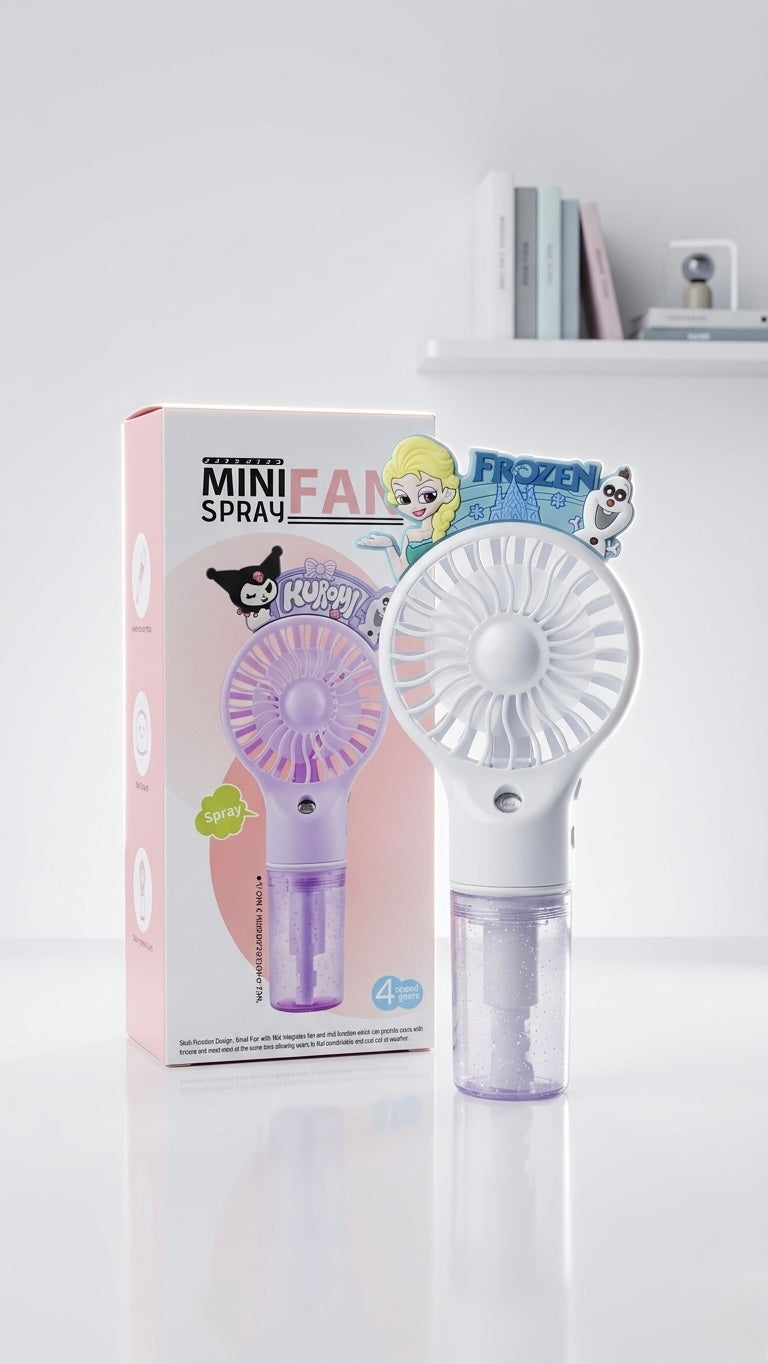 Kuromi Rechargeable Hand Fan with Mist Spray – Mini USB Portable Cooling Fan | Compact Dual Cooling Summer Essential