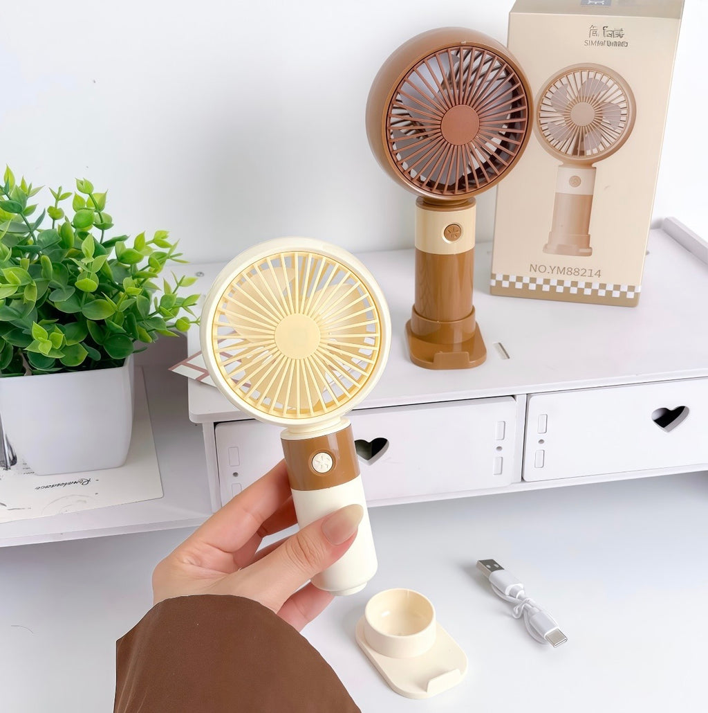 Rechargeable Portable Hand Fan (YM88)– Mini USB Cooling Fan with Stand | Compact & Stylish Summer Essential