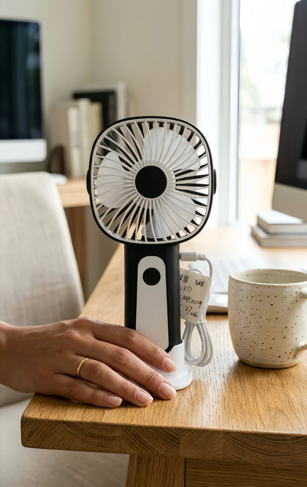 Rechargeable Portable Hand Fan (TX277) – Mini USB Cooling Fan with Stand | Compact & Stylish Summer Essential