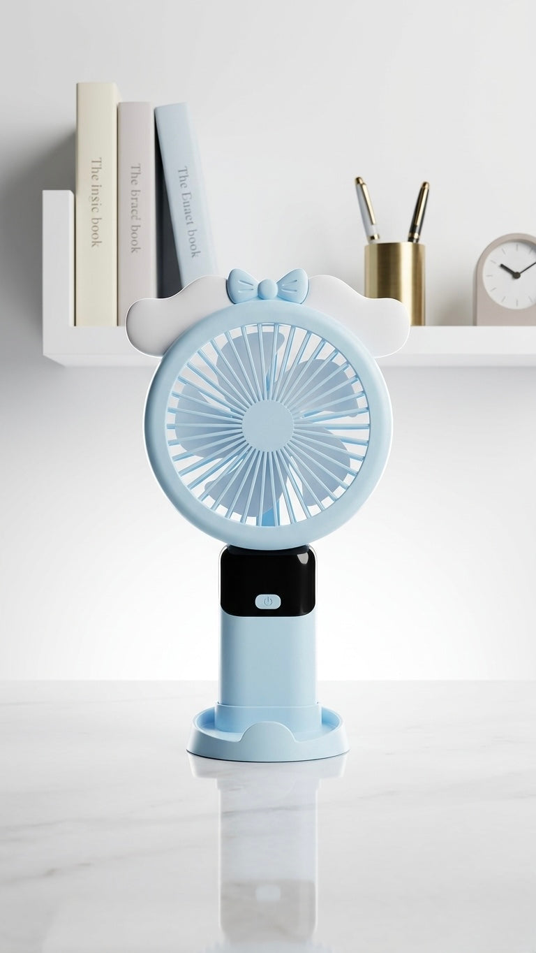Rechargeable Portable Hand Fan (6835) – Mini USB Cooling Fan with Stand & Light. Compact & Stylish Summer Essential