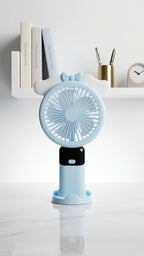Rechargeable Portable Hand Fan (6835) – Mini USB Cooling Fan with Stand & Light. Compact & Stylish Summer Essential