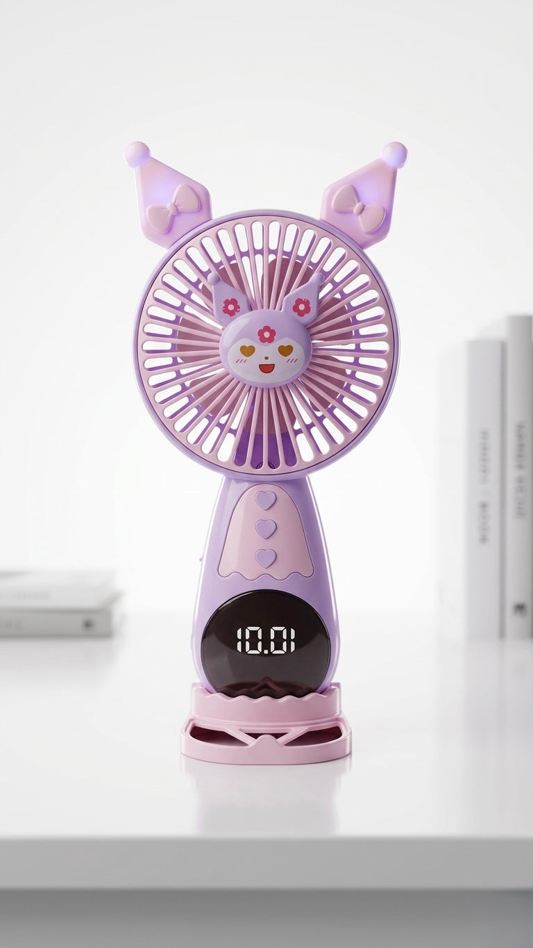 Rechargeable Portable Hand Fan (61A) – Mini USB Cooling Fan with Stand & Light. Compact & Stylish Summer Essential