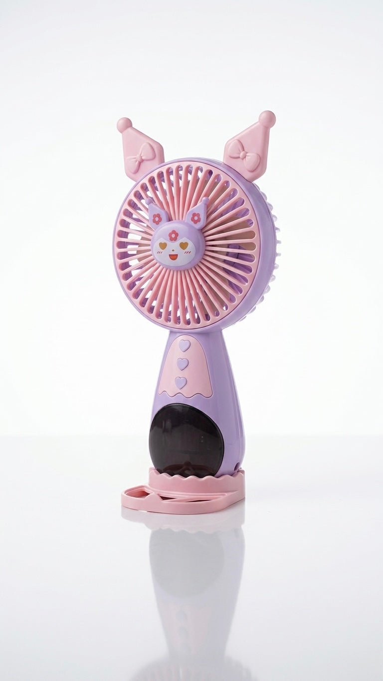Rechargeable Portable Hand Fan (61A) – Mini USB Cooling Fan with Stand & Light. Compact & Stylish Summer Essential