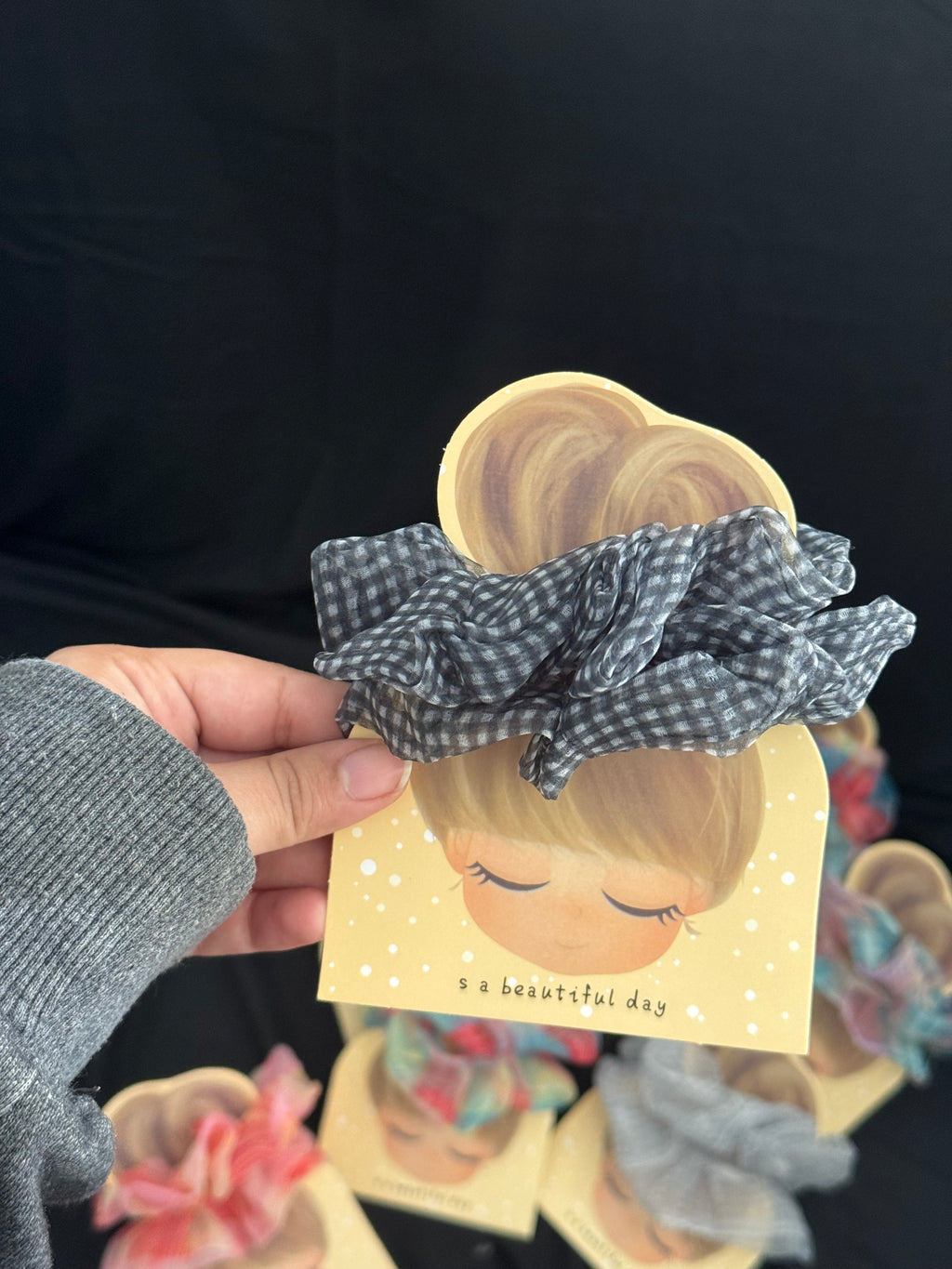Pair of Soft Fabric Scrunchies on a Cute Card