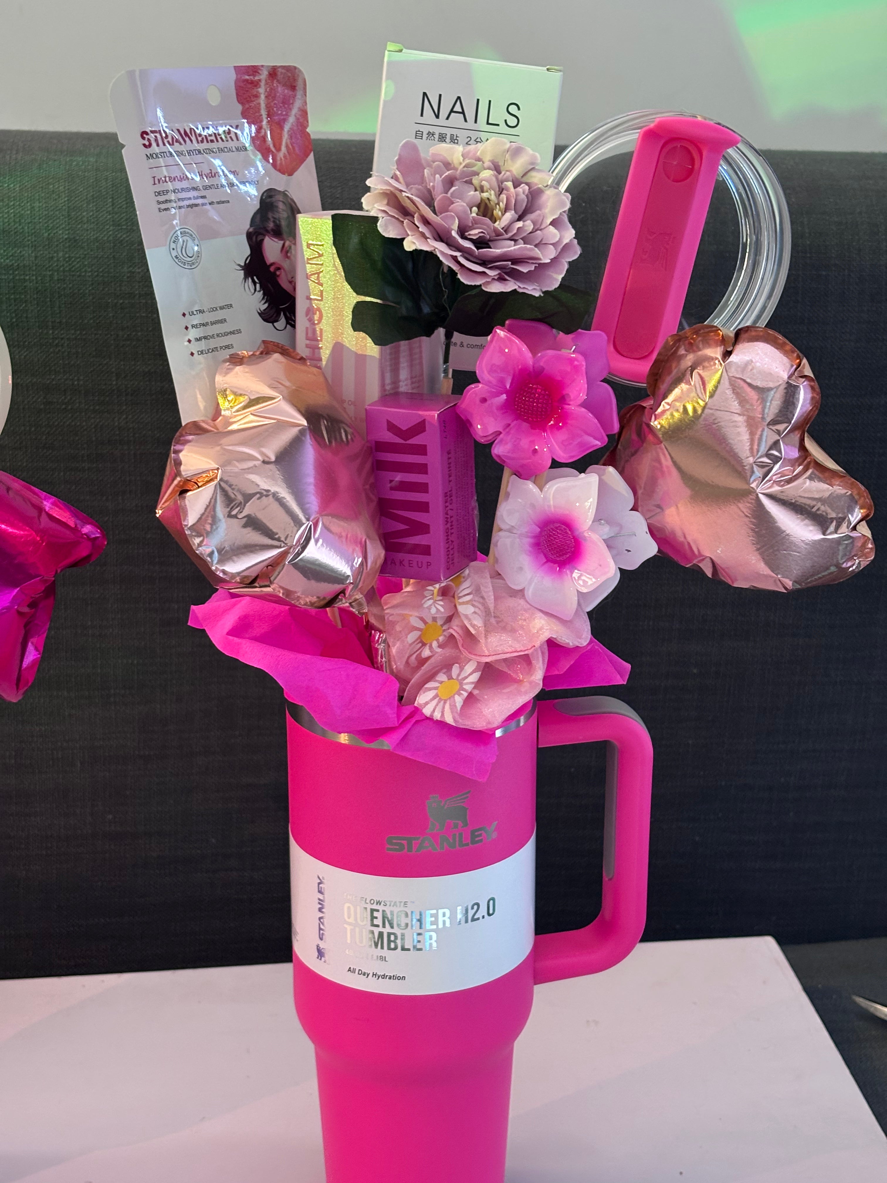 Glow-Up Beauty Tumbler Gift Set | Self-Care & Makeup Bouquet Hamper for Her