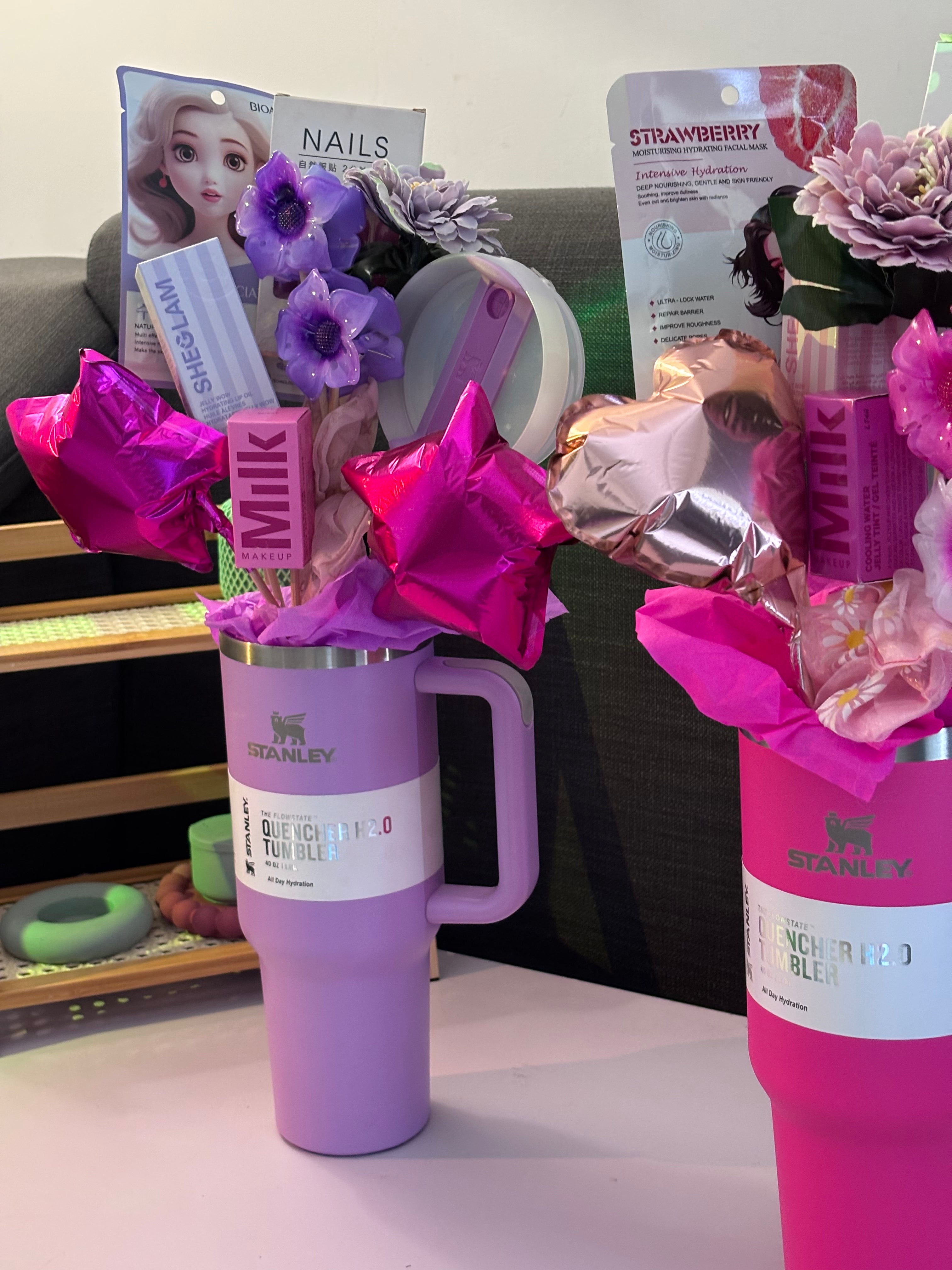 Glow-Up Beauty Tumbler Gift Set | Self-Care & Makeup Bouquet Hamper for Her