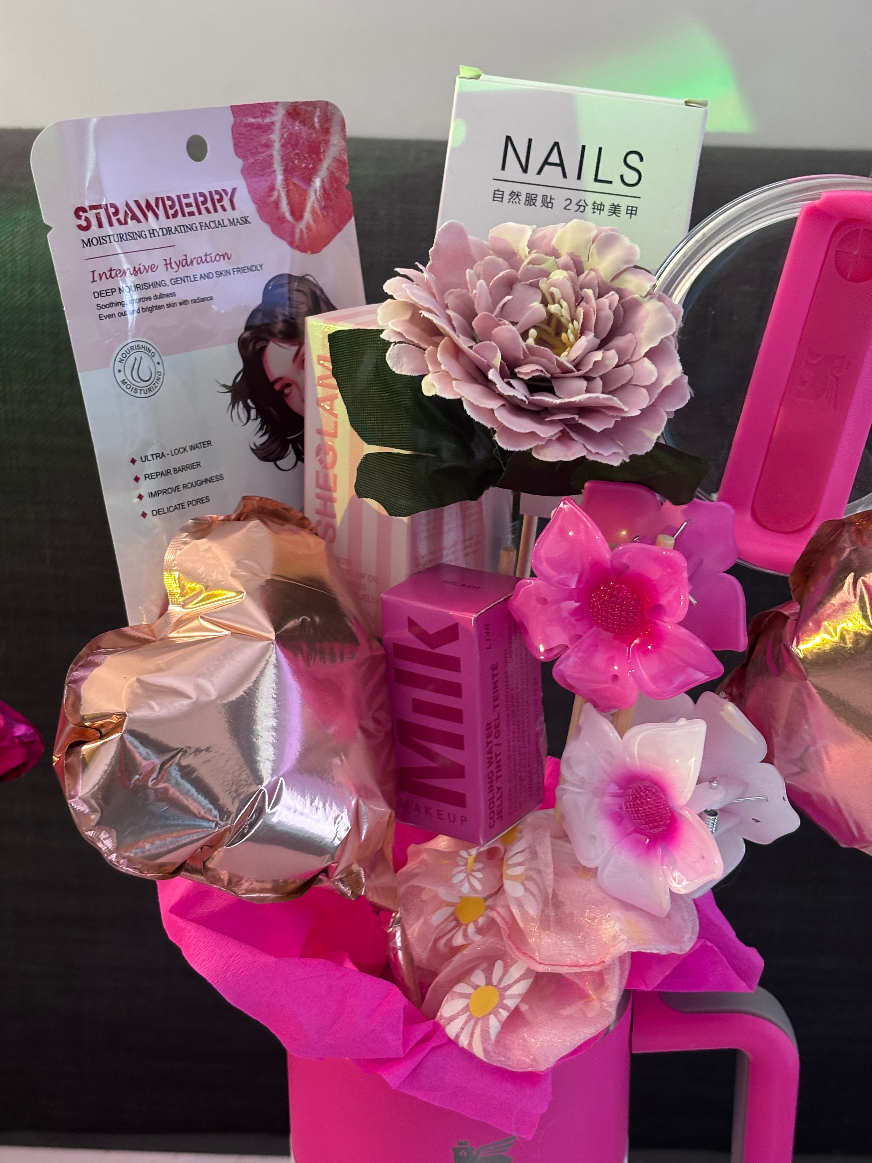 Glow-Up Beauty Tumbler Gift Set | Self-Care & Makeup Bouquet Hamper for Her