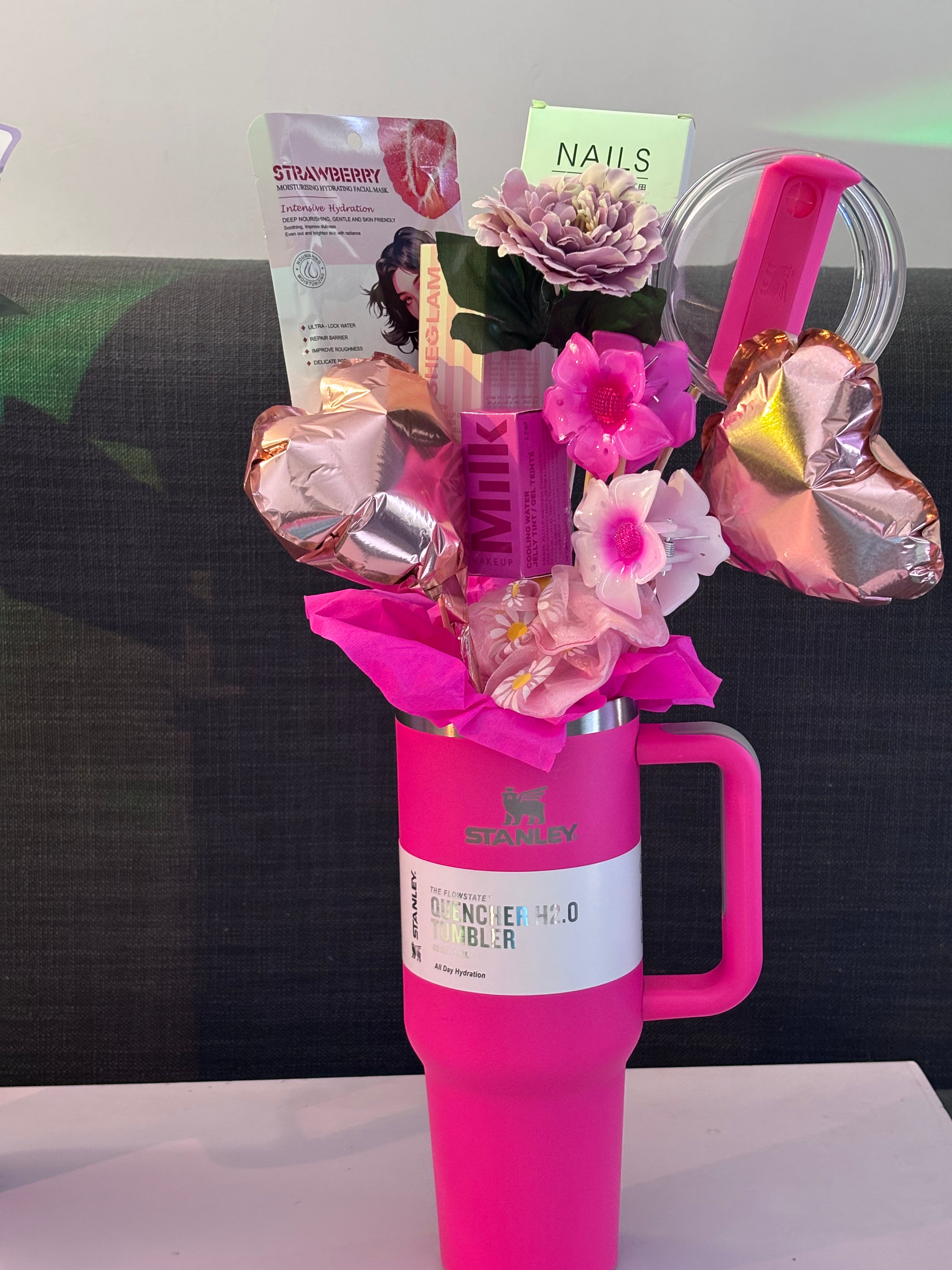 Glow-Up Beauty Tumbler Gift Set | Self-Care & Makeup Bouquet Hamper for Her