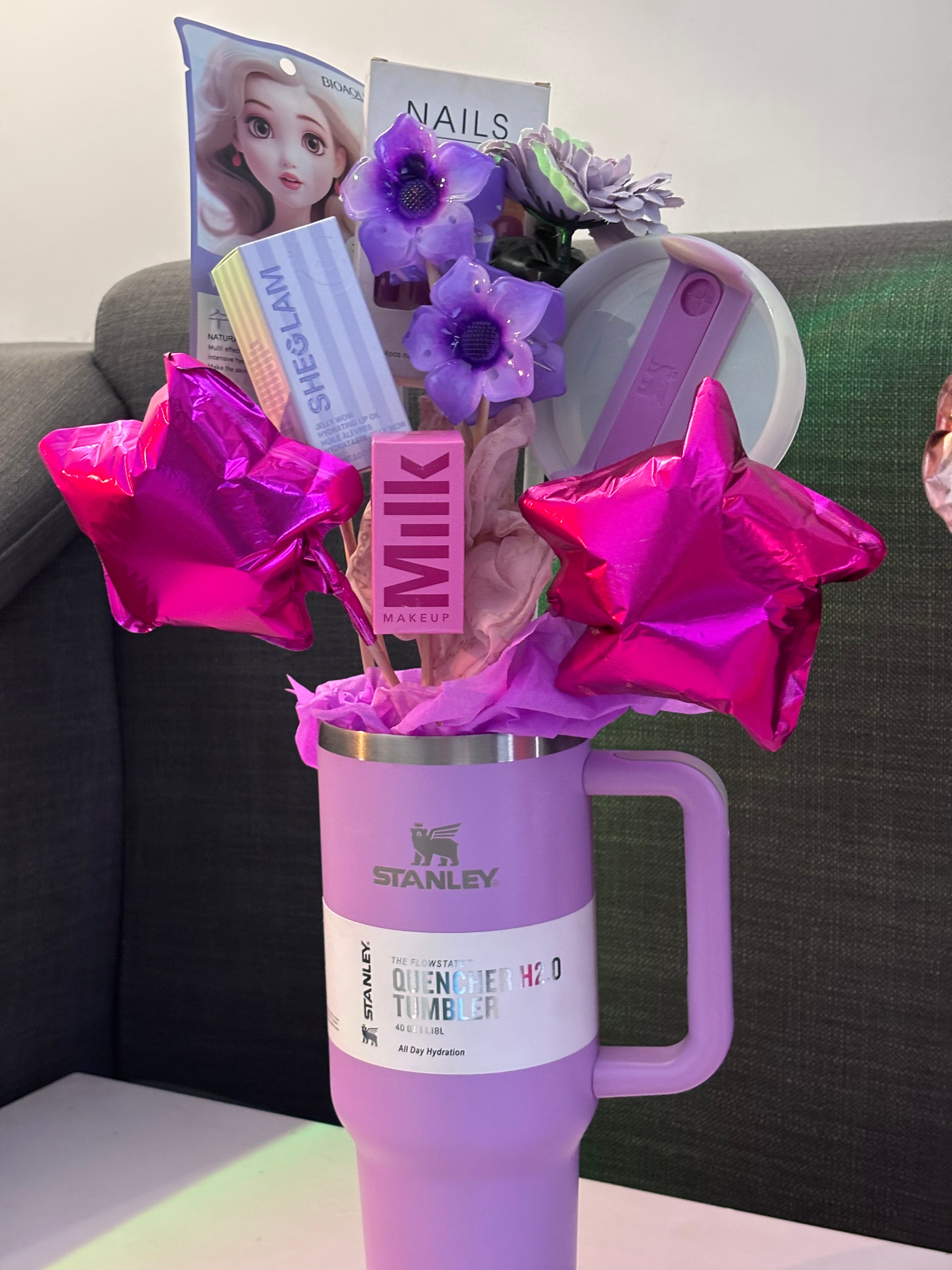 Glow-Up Beauty Tumbler Gift Set | Self-Care & Makeup Bouquet Hamper for Her