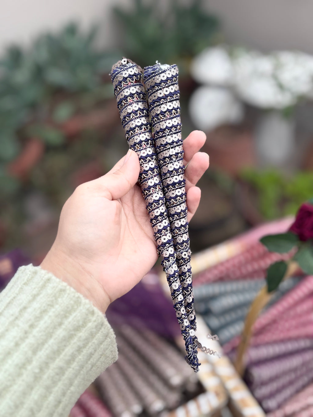 Handmade Embellished Mehndi Cones – Luxury Lace Wrapped Henna Cones