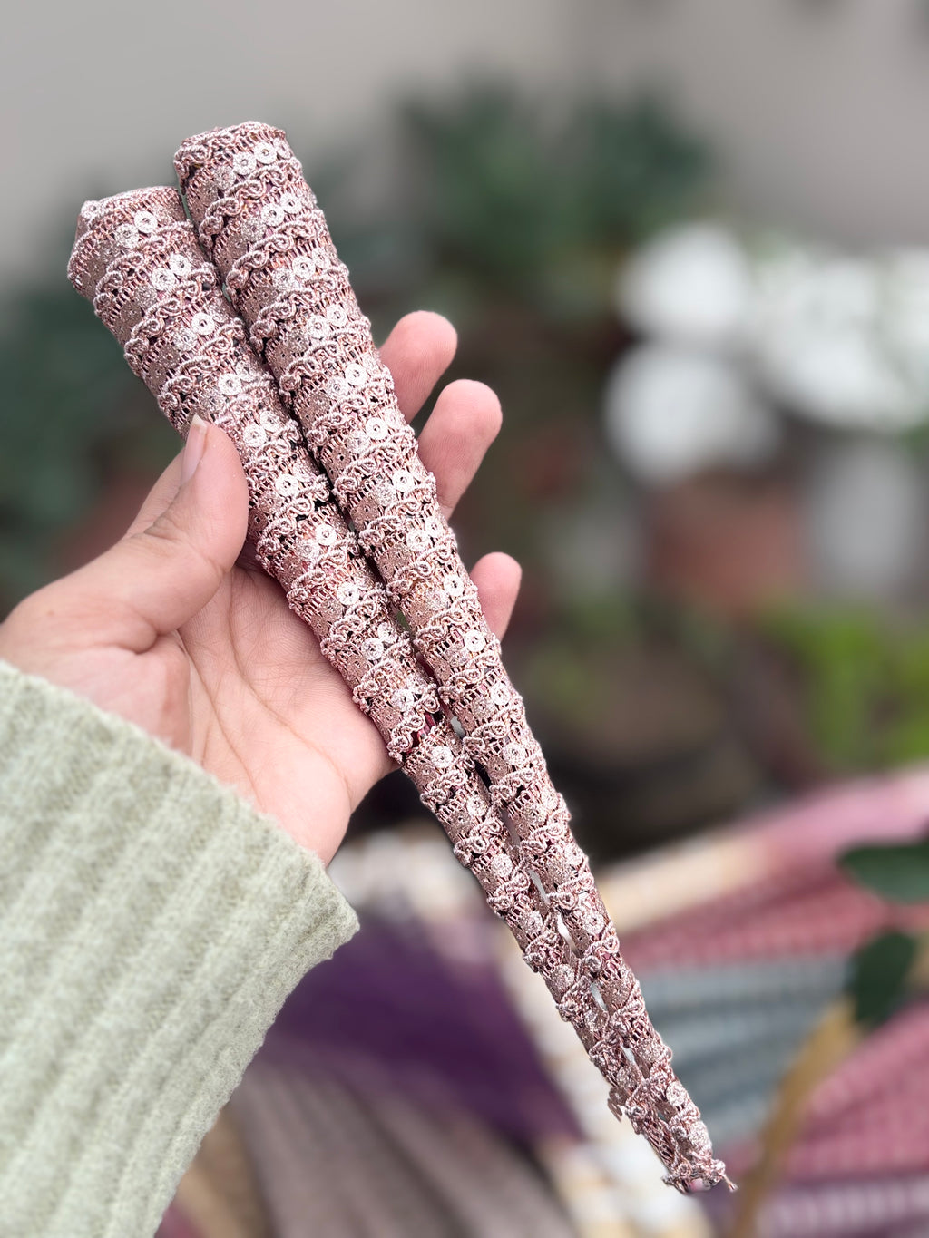 Handmade Embellished Mehndi Cones – Luxury Lace Wrapped Henna Cones