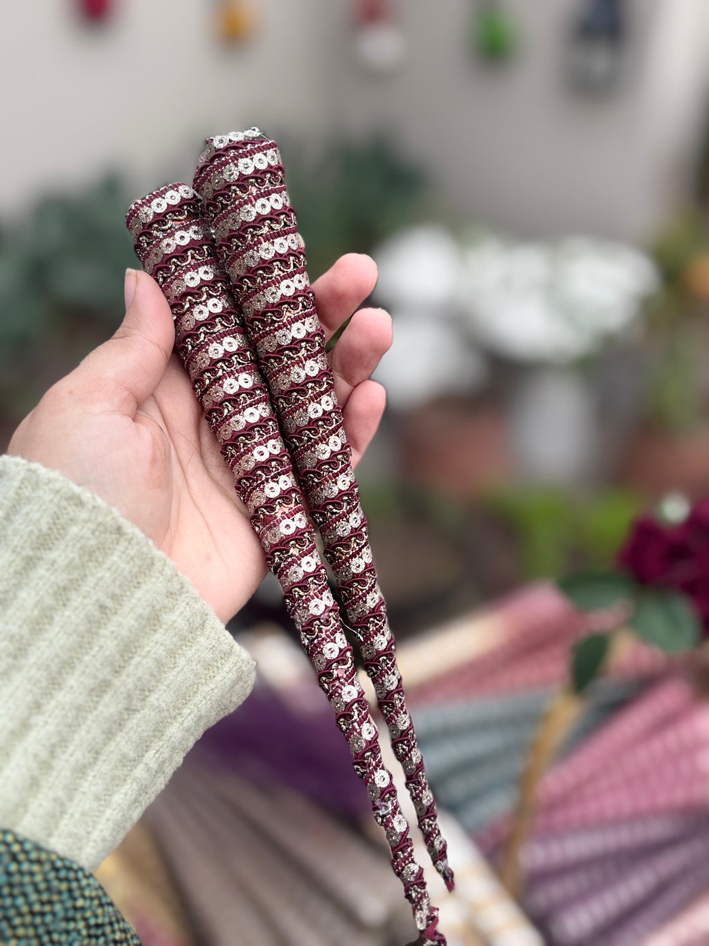 Handmade Embellished Mehndi Cones – Luxury Lace Wrapped Henna Cones