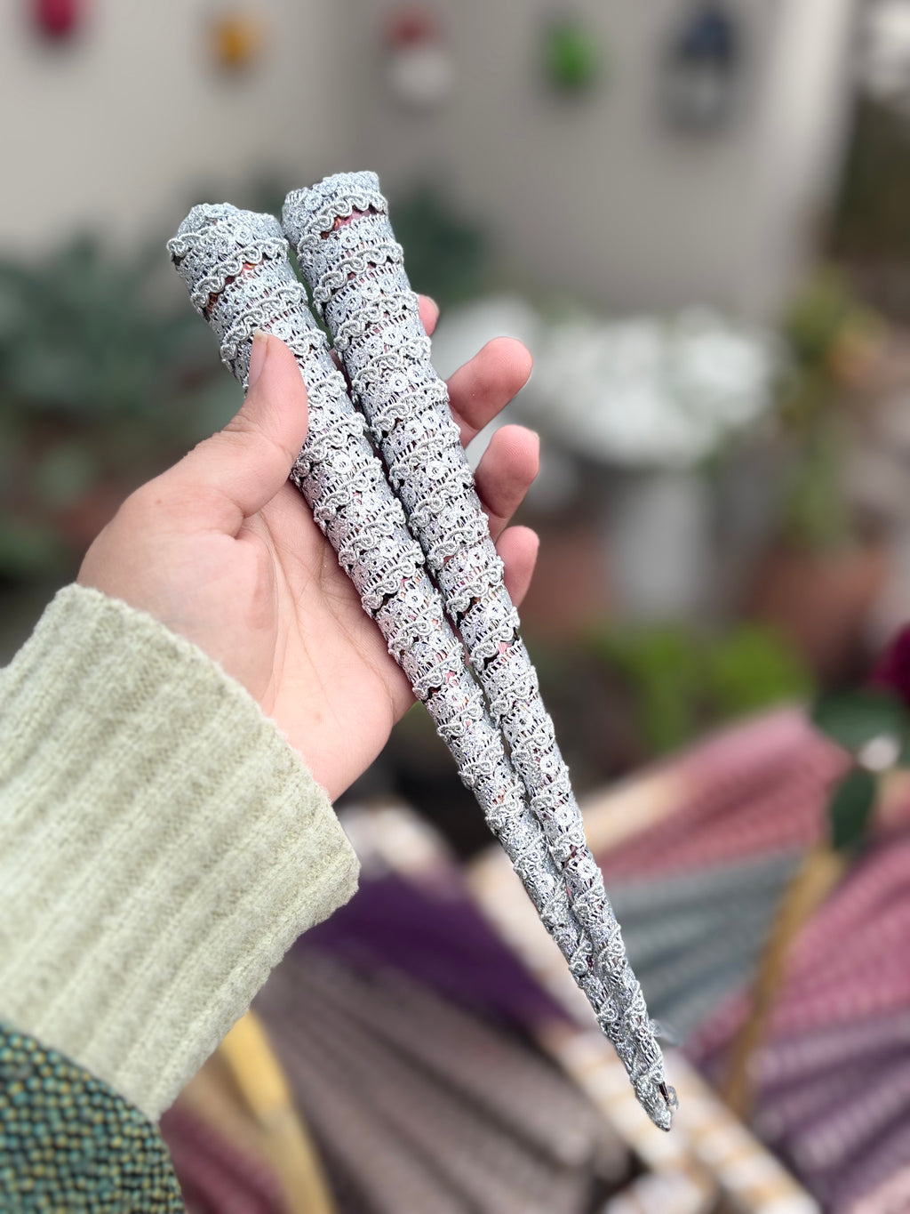Handmade Embellished Mehndi Cones – Luxury Lace Wrapped Henna Cones