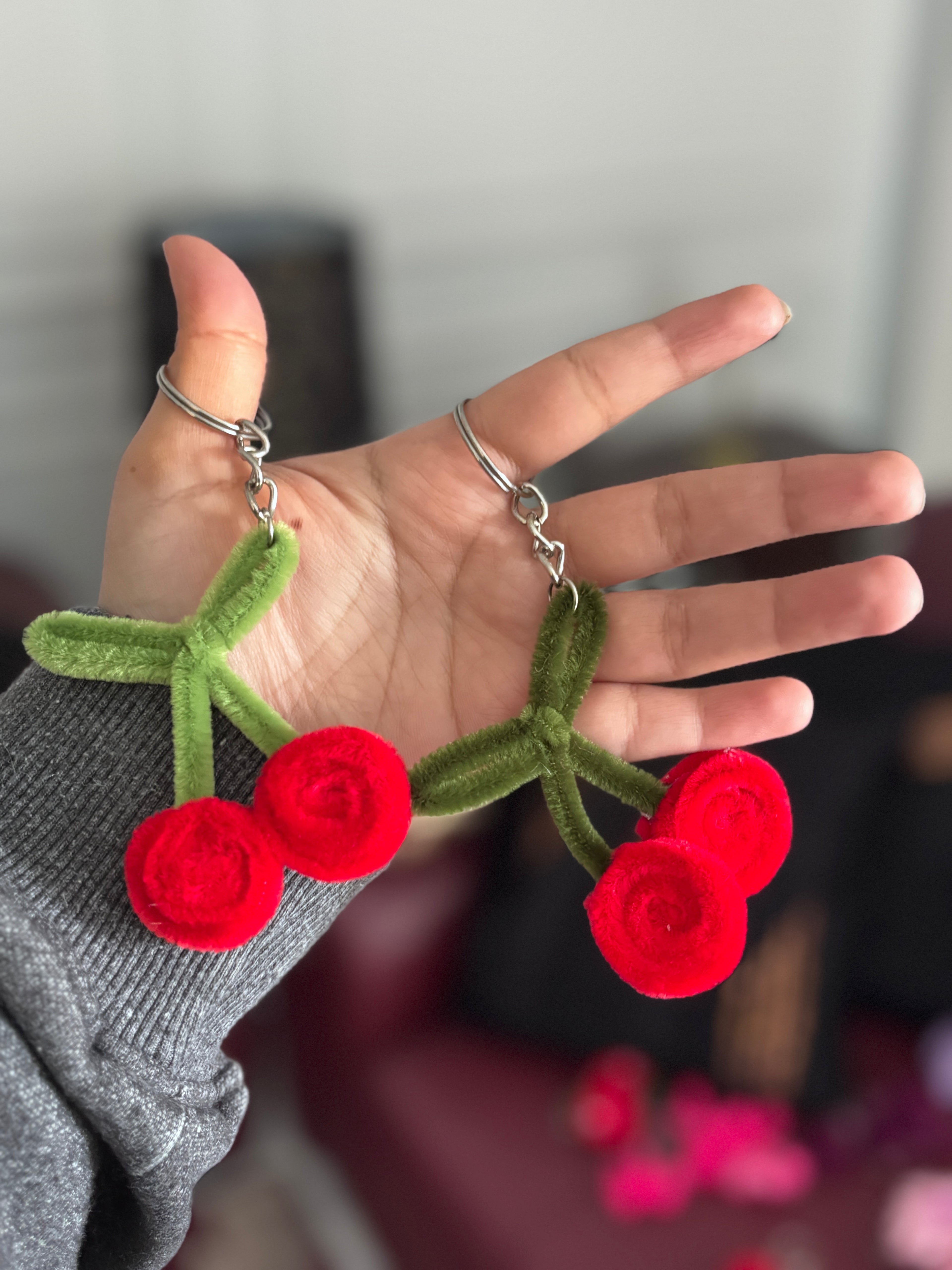 Cherry Velvet Wire Keychain