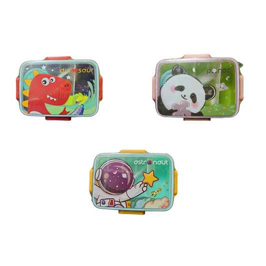 CUTE ANIMALS THEME LUNCH BOX WITH FORK N SPOON AND SAUCE BOX