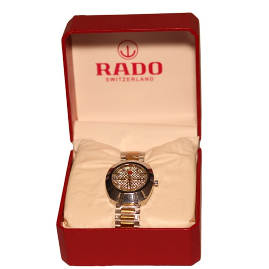 RADO SILVER AND GOLDEN VINTAGE SWISS WRIST WATCH FOR MEN WITH BOX
