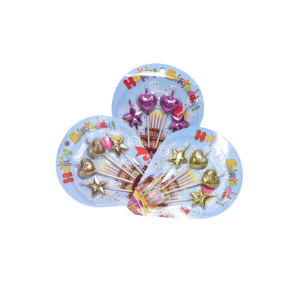 HAPPY BIRTHDAY HEART AND STAR CANDLES STICKS 4 PCS