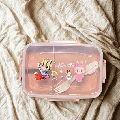 Labubu Plastic Lunch Box with spoon and partitions