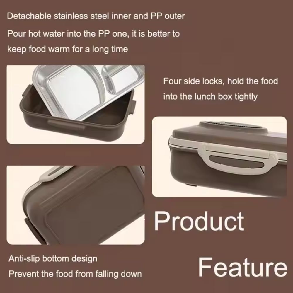 Stainless Steel Lunchbox with Soup Bowl 1100 ml & 3 Compartments