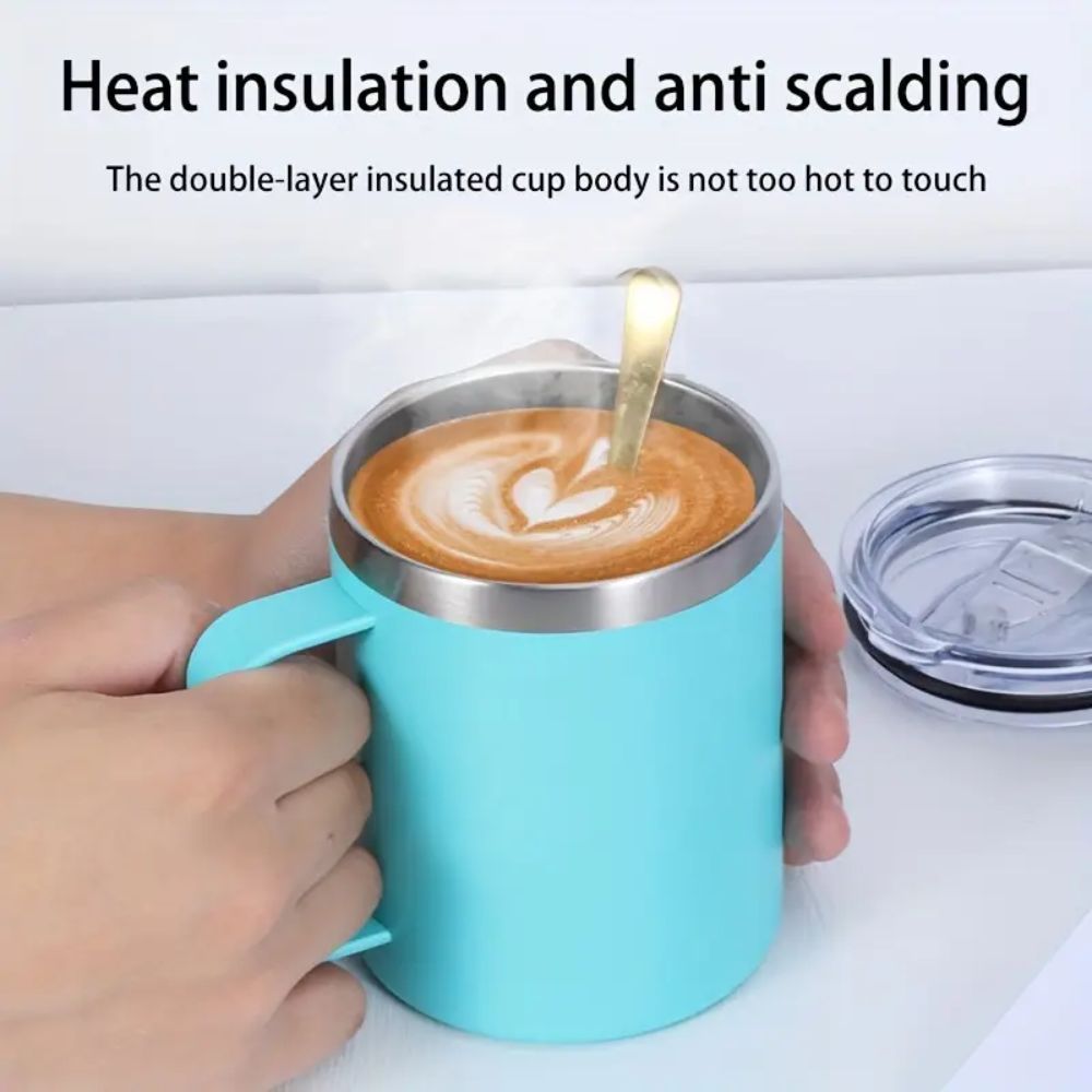 12 Oz Insulated Stainless Steel Tumbler with Handle & Lid