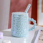 Pebble Glazed Ceramic Mug With Lid and Spoon 350 ml