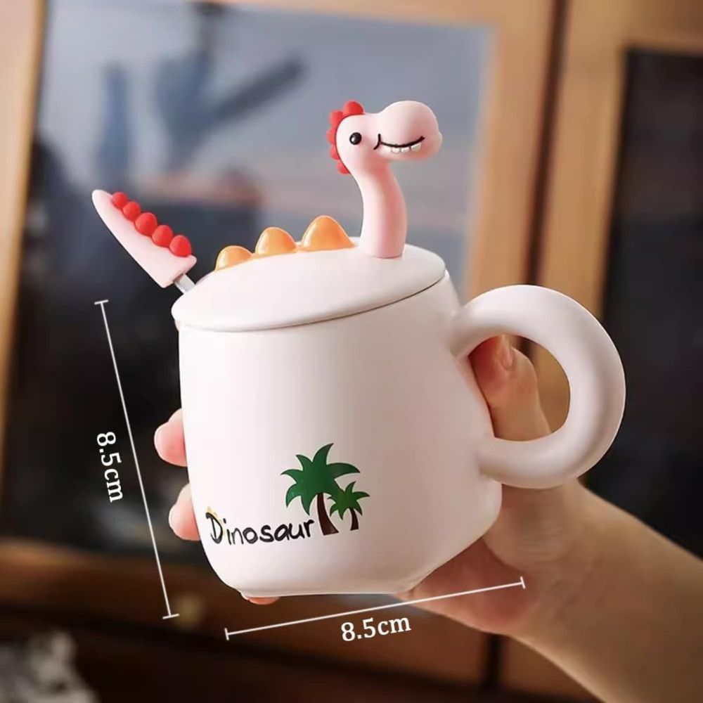 Cartoon Anime Dinosaur Ceramic Mug 500 ml with Lid 7 Spoon