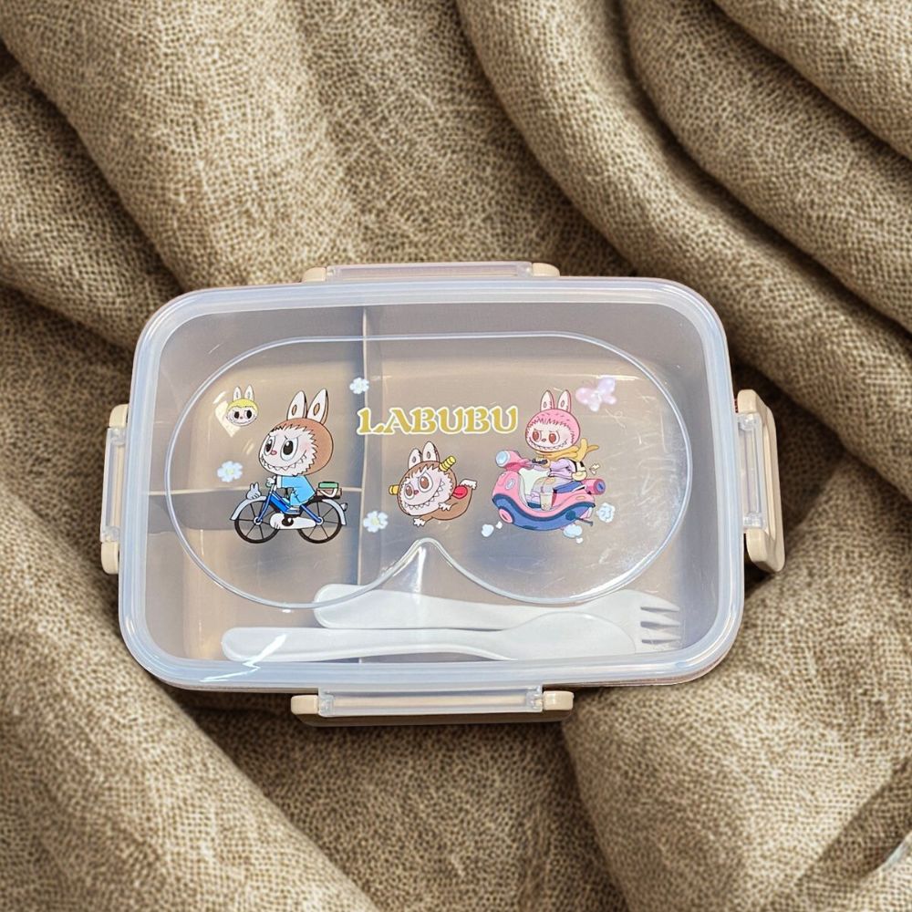 Labubu Plastic Lunch Box with spoon and partitions