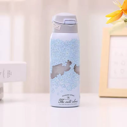 500ml Fashion Stainless Steel 304 Vacuum Flask With Straw Leak-Proof Thermal Water Bottle With Rope
