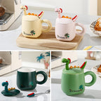 Cartoon Anime Dinosaur Ceramic Mug 500 ml with Lid and Spoon