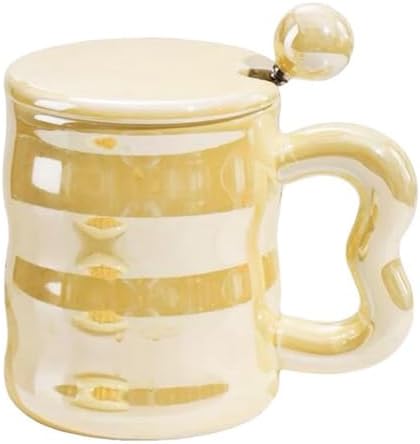 Pearl Glazed Ceramic Mug With Lid and Spoon 350 ml