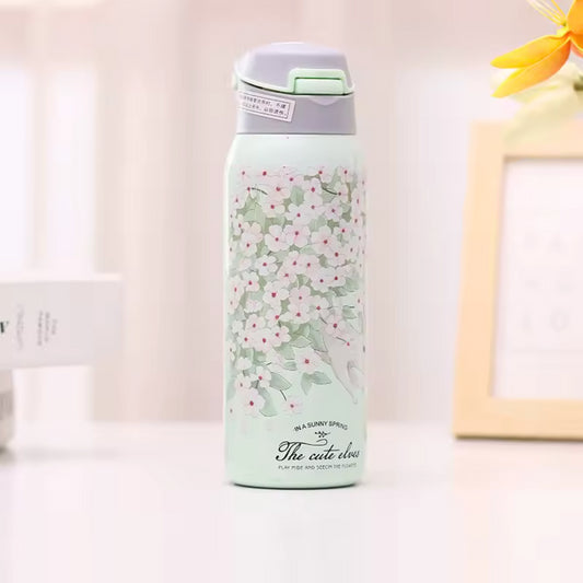 500ml Fashion Stainless Steel 304 Vacuum Flask With Straw Leak-Proof Thermal Water Bottle With Rope