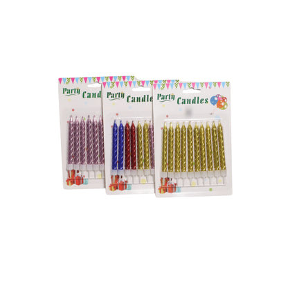 HAPPY BIRTHDAY METALLIC SPIRAL CANDLE WITH STAND 10 PCS