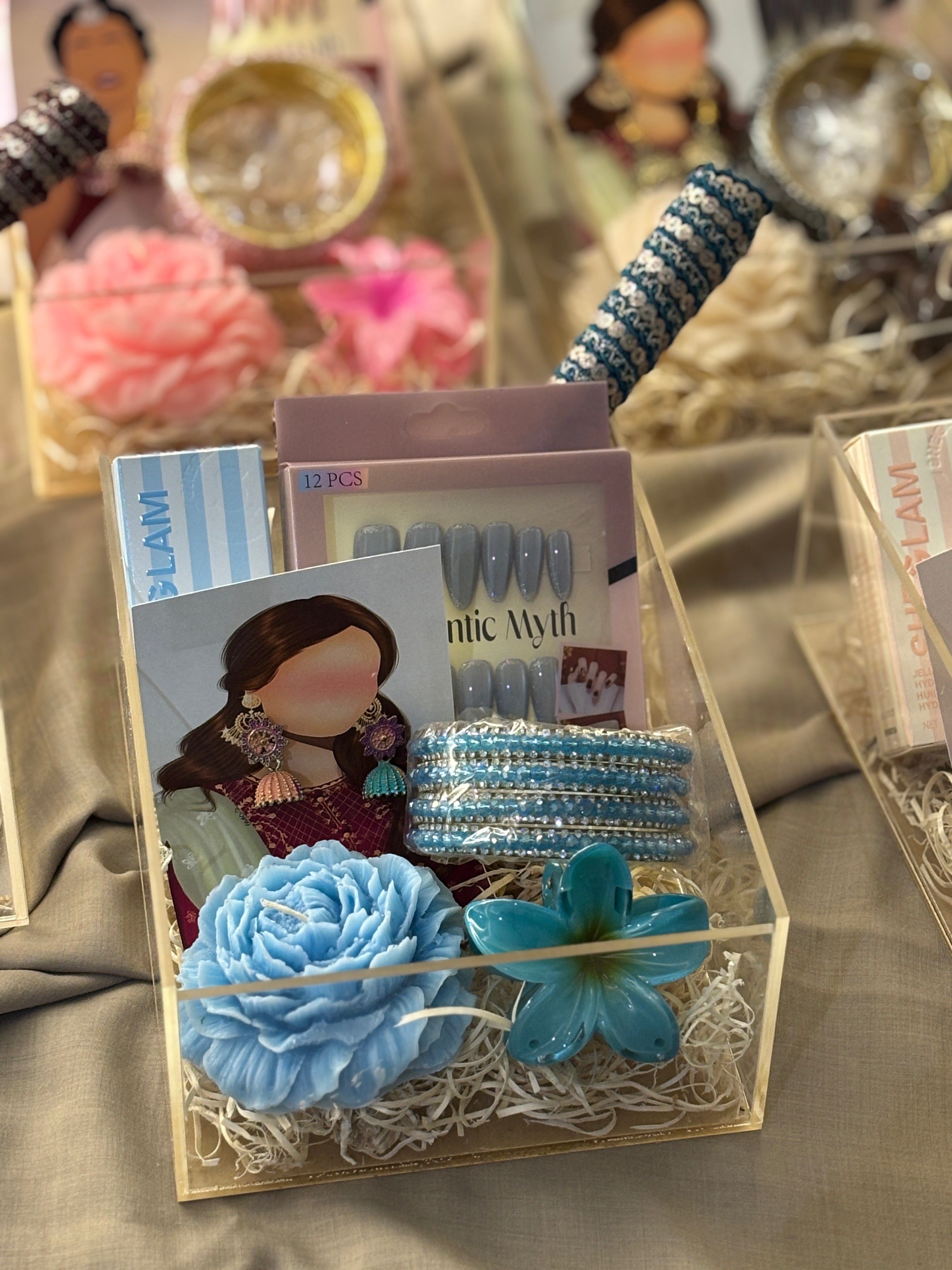 Eid Luxe Glow Acrylic Gift Box – 6x8” Beauty & Jewellery Hamper