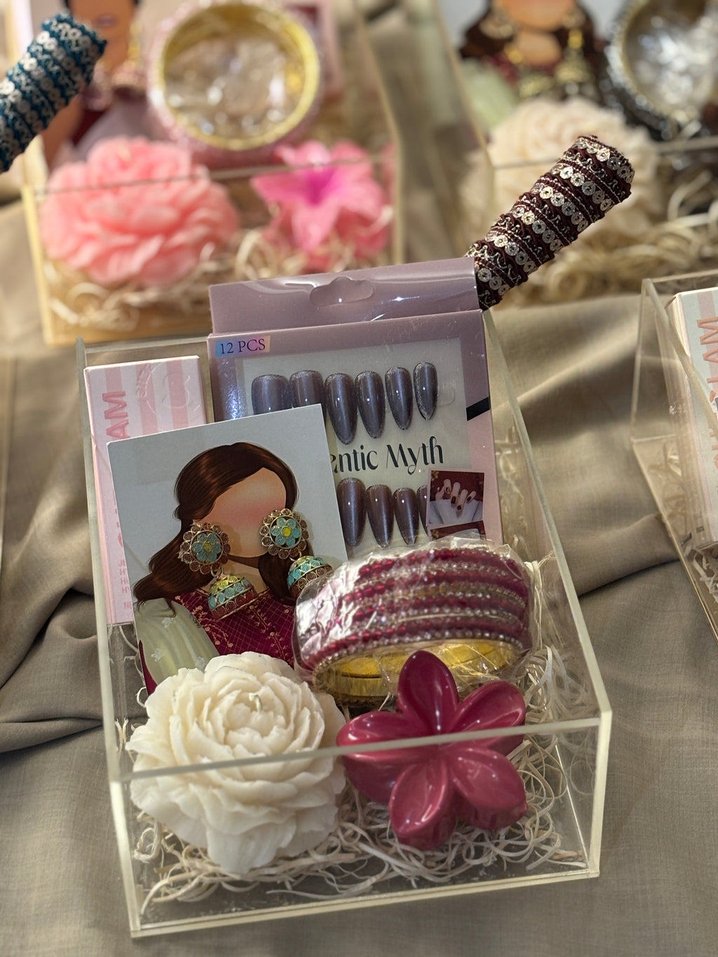 Eid Luxe Glow Acrylic Gift Box – 6x8” Beauty & Jewellery Hamper