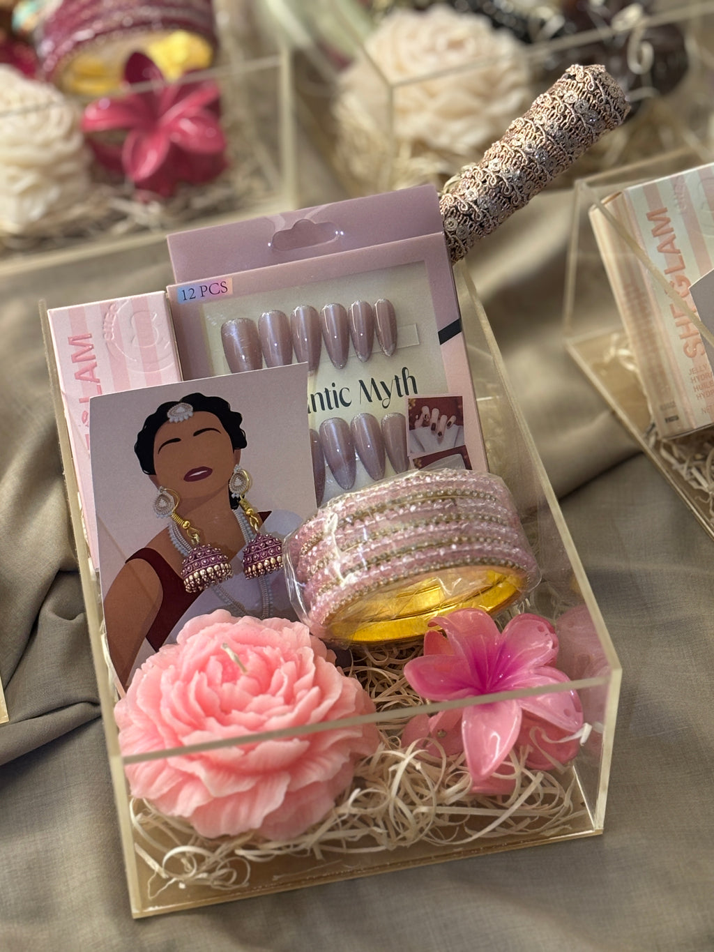 Eid Luxe Glow Acrylic Gift Box – 6x8” Beauty & Jewellery Hamper
