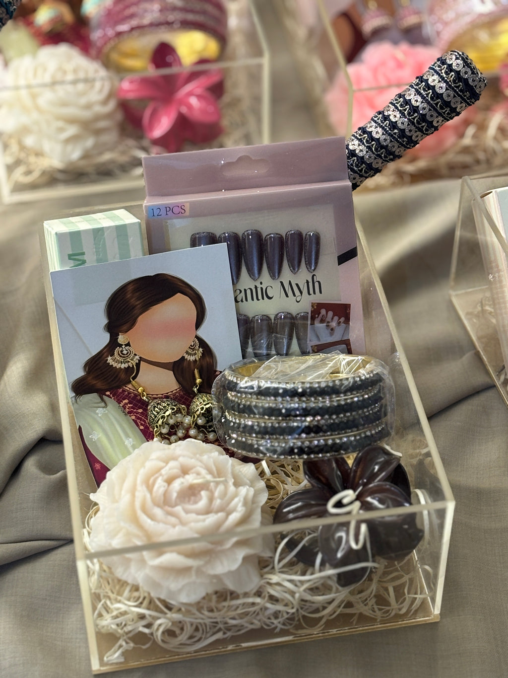 Eid Luxe Glow Acrylic Gift Box – 6x8” Beauty & Jewellery Hamper