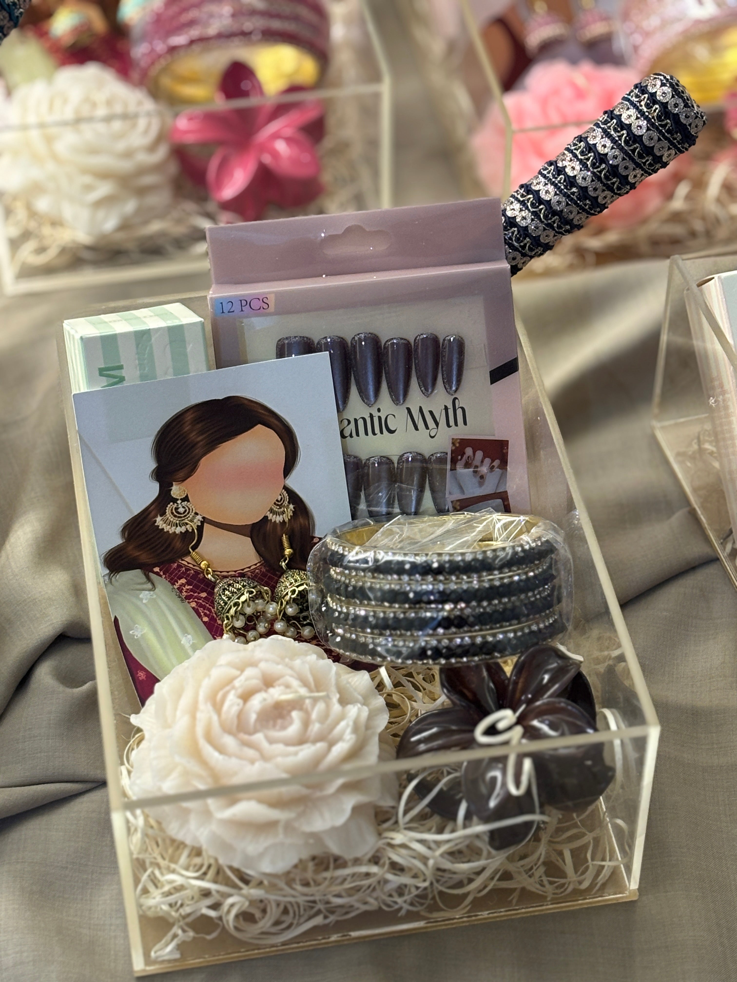 Eid Luxe Glow Acrylic Gift Box – 6x8” Beauty & Jewellery Hamper